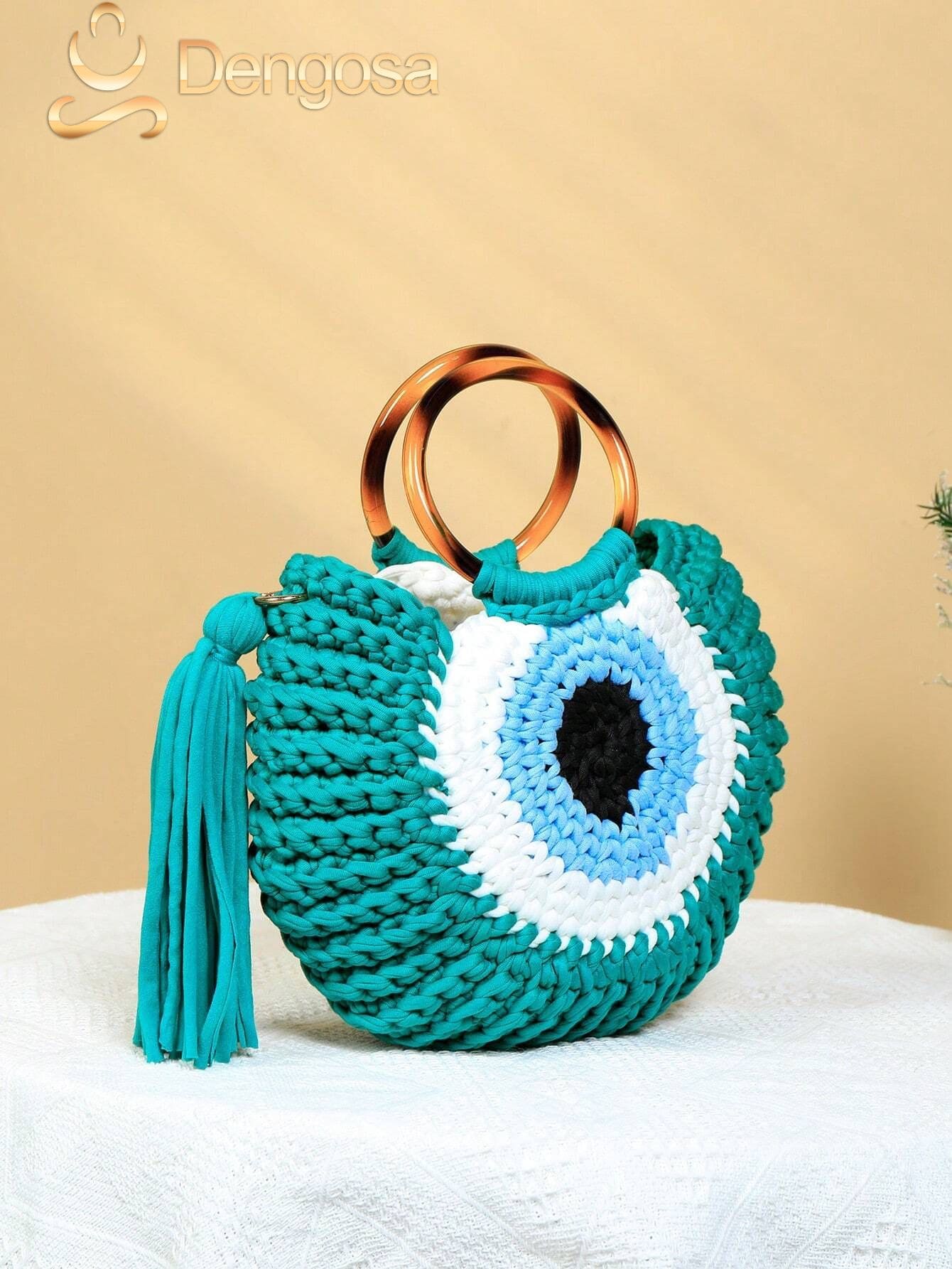 Bolsa de Crochê Olho Grego - 5 Cores e Design Exclusivo