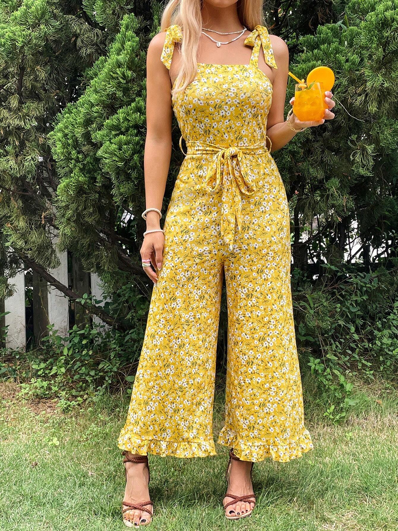 Macacão Feminino Floral Amarelo | Perna Larga e Estilo Boho