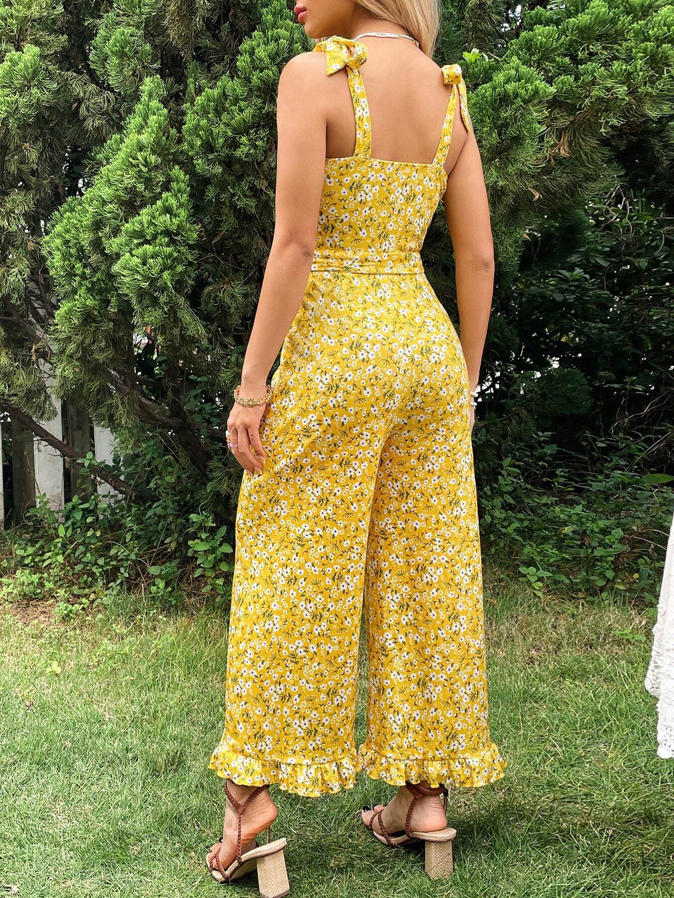 Macacão Feminino Floral Amarelo | Perna Larga e Estilo Boho