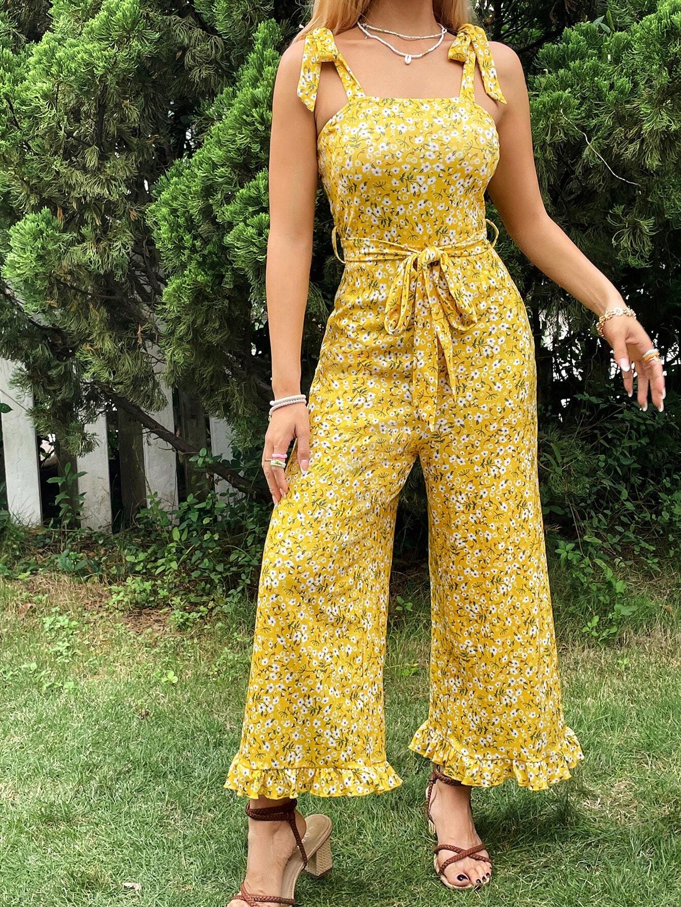 Macacão Feminino Floral Amarelo | Perna Larga e Estilo Boho