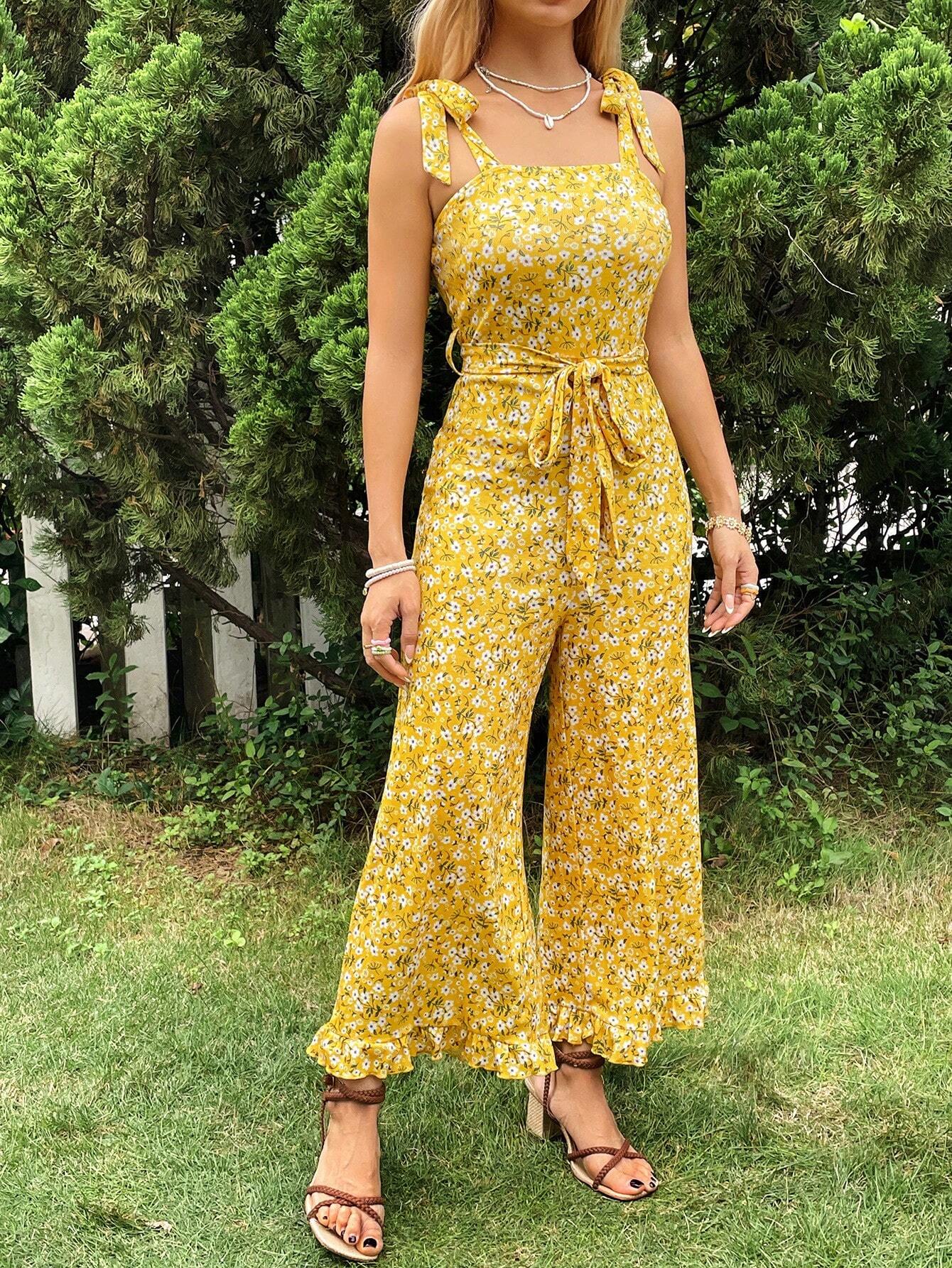 Macacão Feminino Floral Amarelo | Perna Larga e Estilo Boho