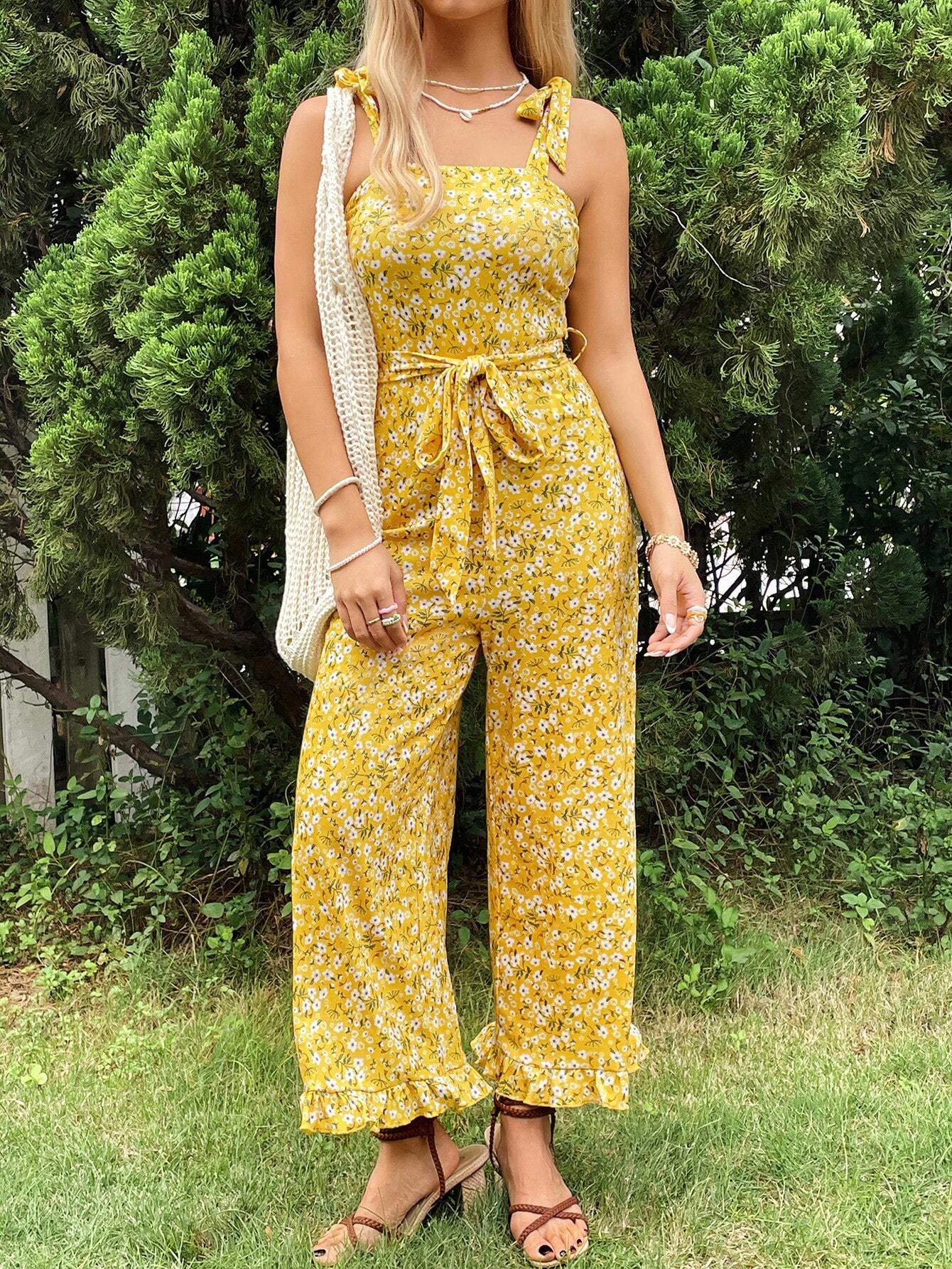 Macacão Feminino Floral Amarelo | Perna Larga e Estilo Boho