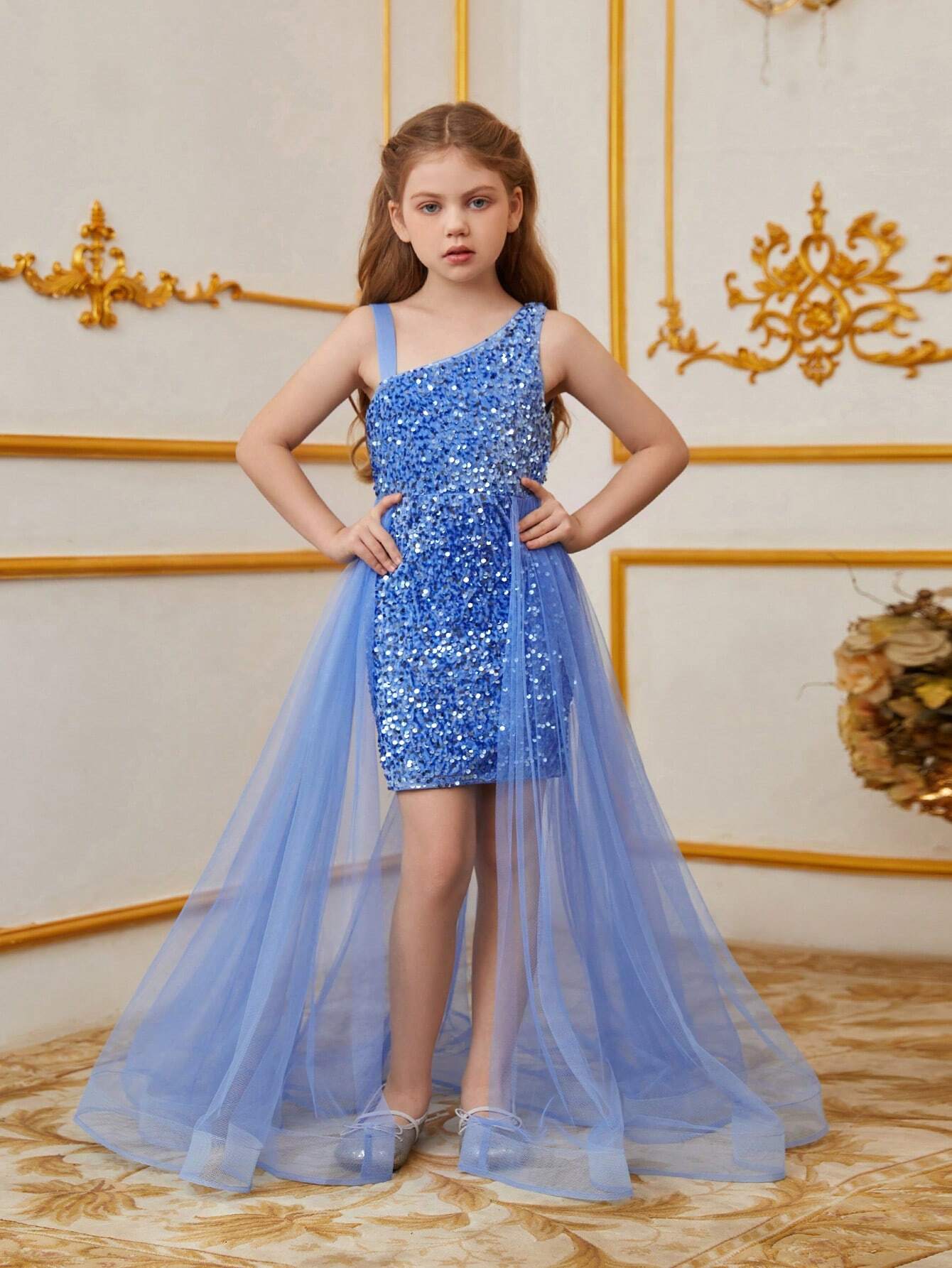 vestido curto infantil com tule com Lantejoulas – 5 Cores Incríveis