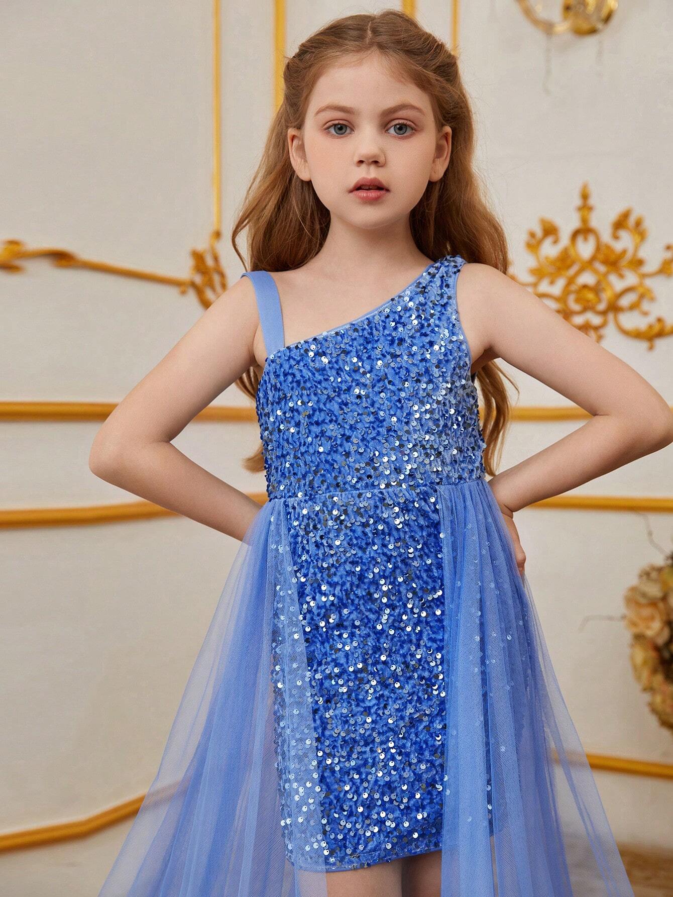 vestido curto infantil com tule com Lantejoulas – 5 Cores Incríveis