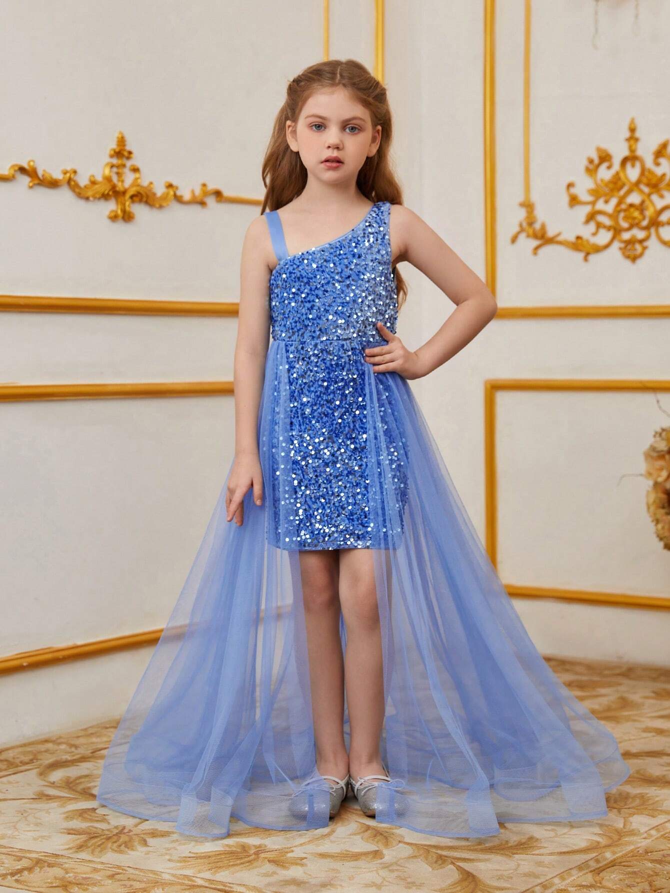 vestido curto infantil com tule com Lantejoulas – 5 Cores Incríveis