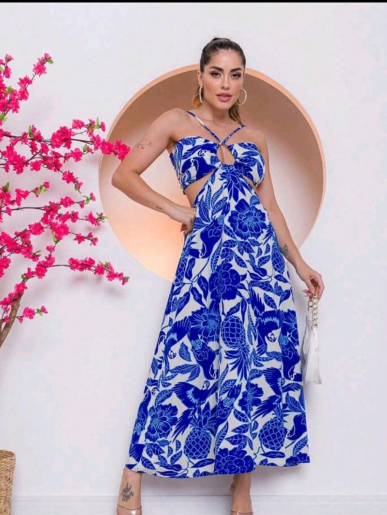 Vestido Crepe Longo Estampado