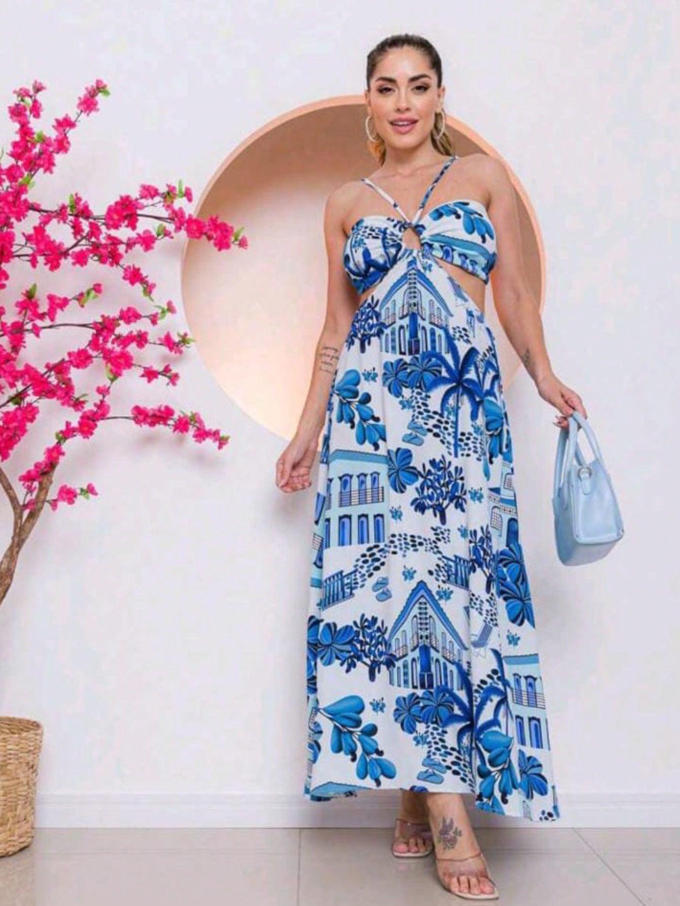 Vestido Crepe Longo Estampado