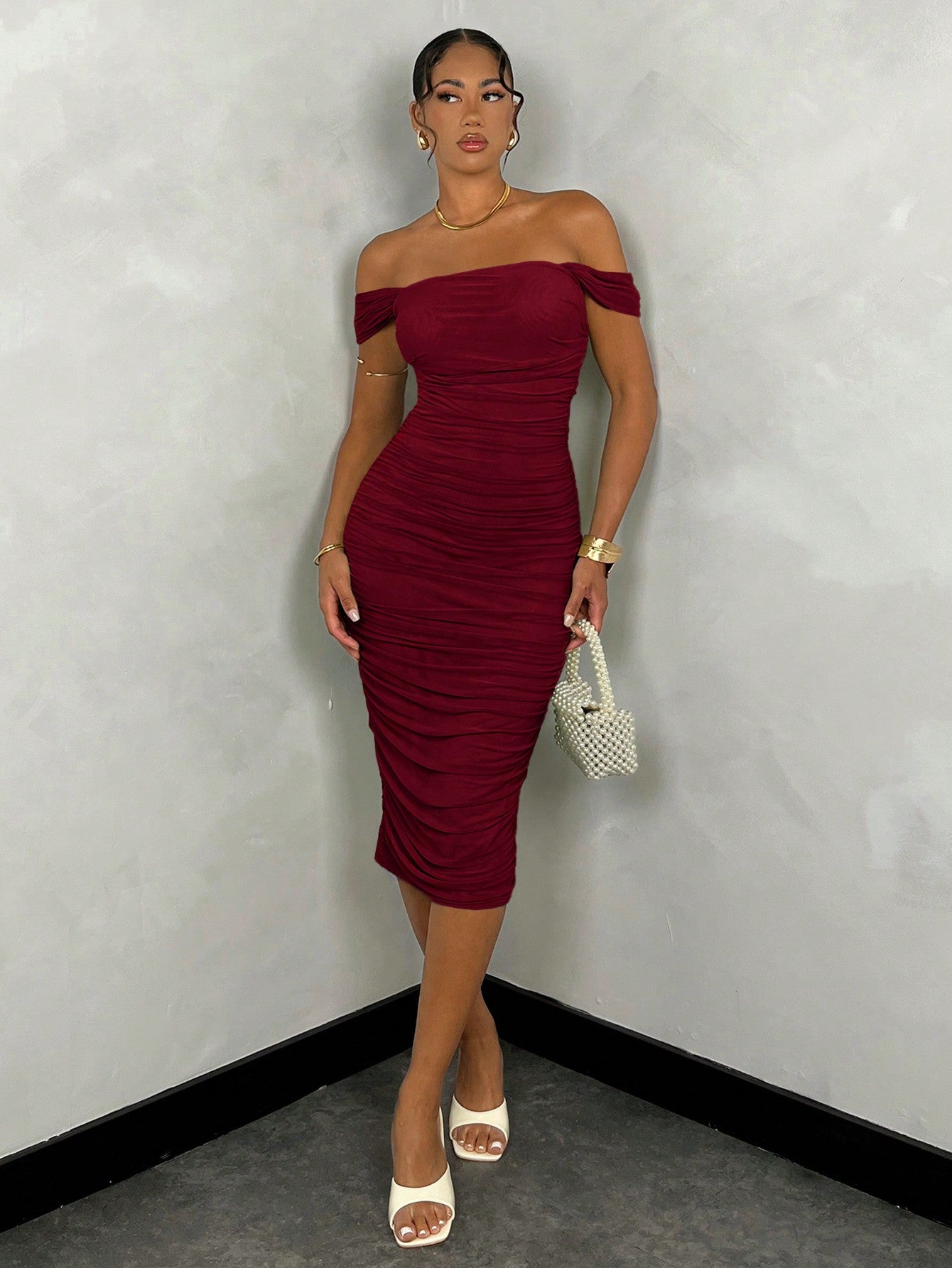 Vestido midi manga curta