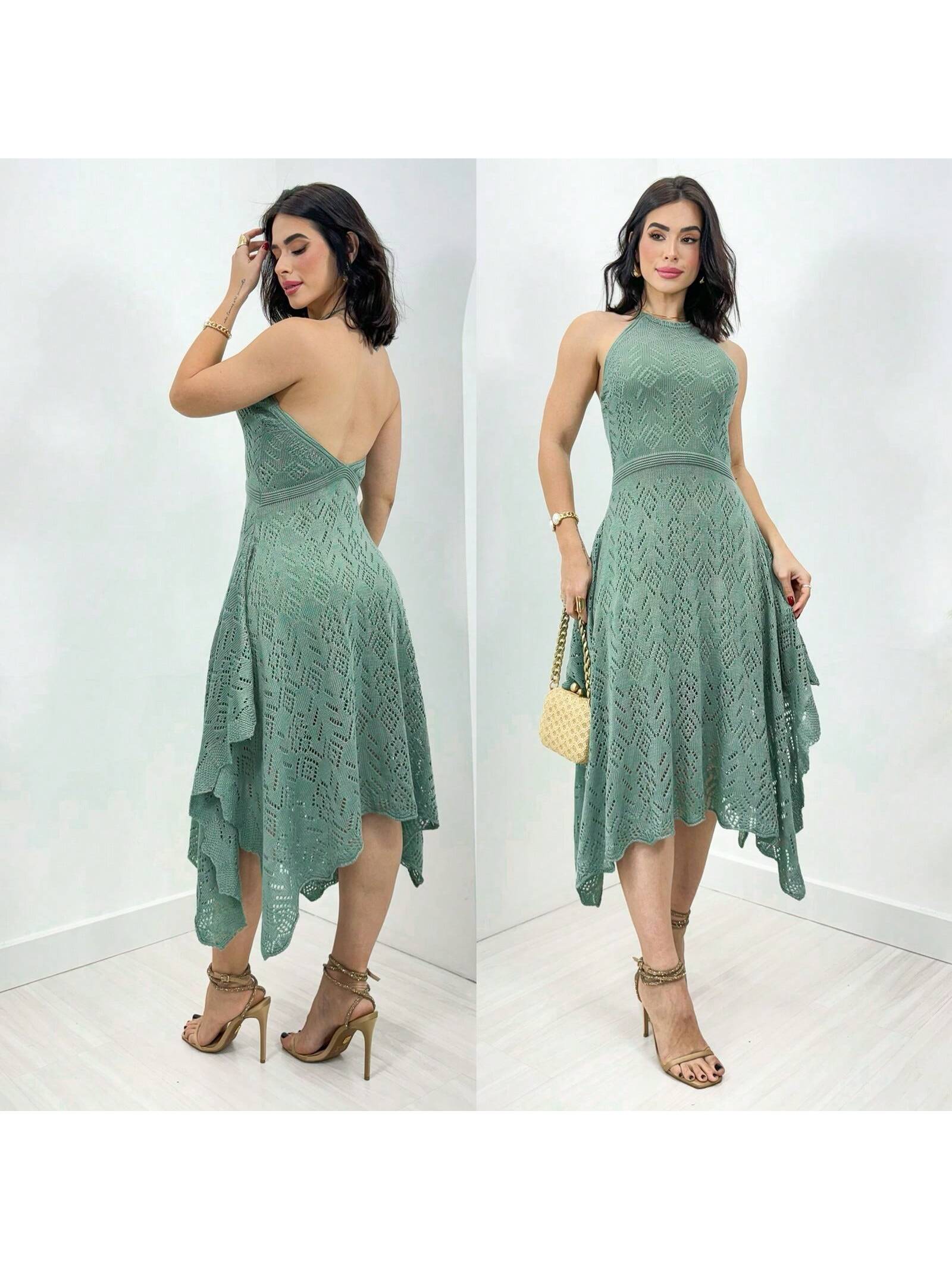 Vestido Midi Crochê Rendado – 7 Cores para Arrasar!