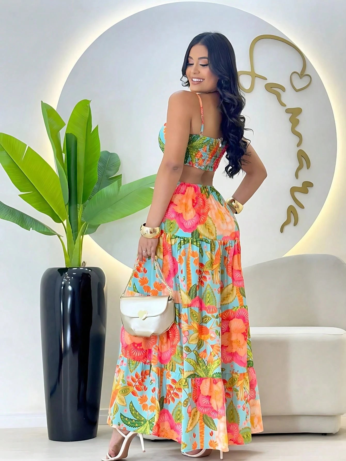 Vestido Longo Floral com Fenda – 3 Cores, Tamanho Único