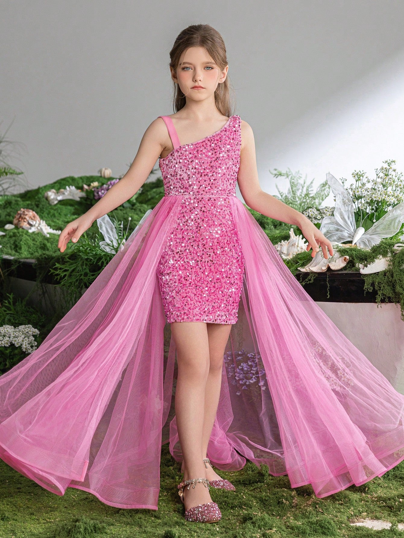 vestido curto infantil com tule com Lantejoulas – 5 Cores Incríveis