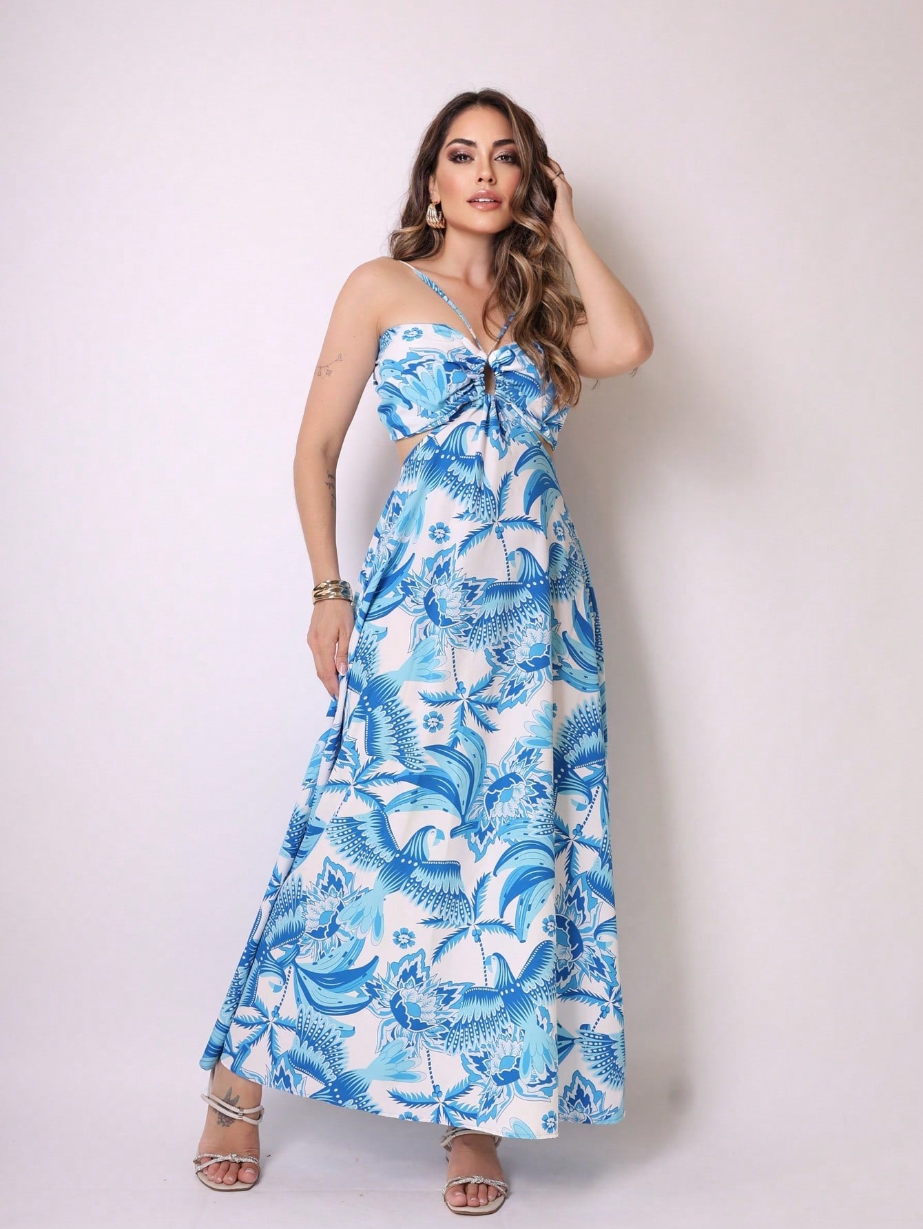 Vestido Crepe Longo Estampado