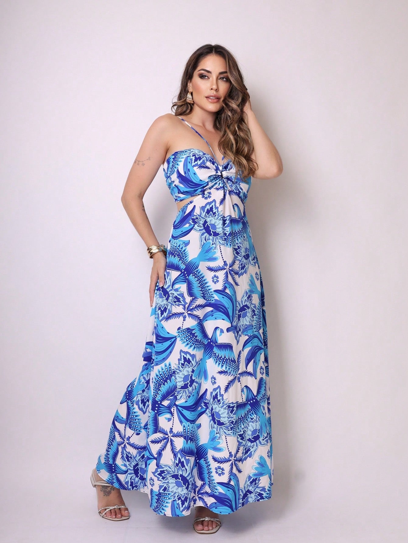 Vestido Crepe Longo Estampado