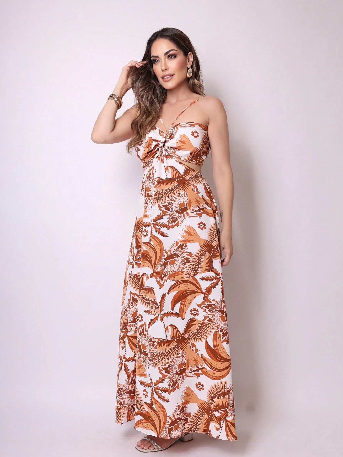 Vestido Crepe Longo Estampado