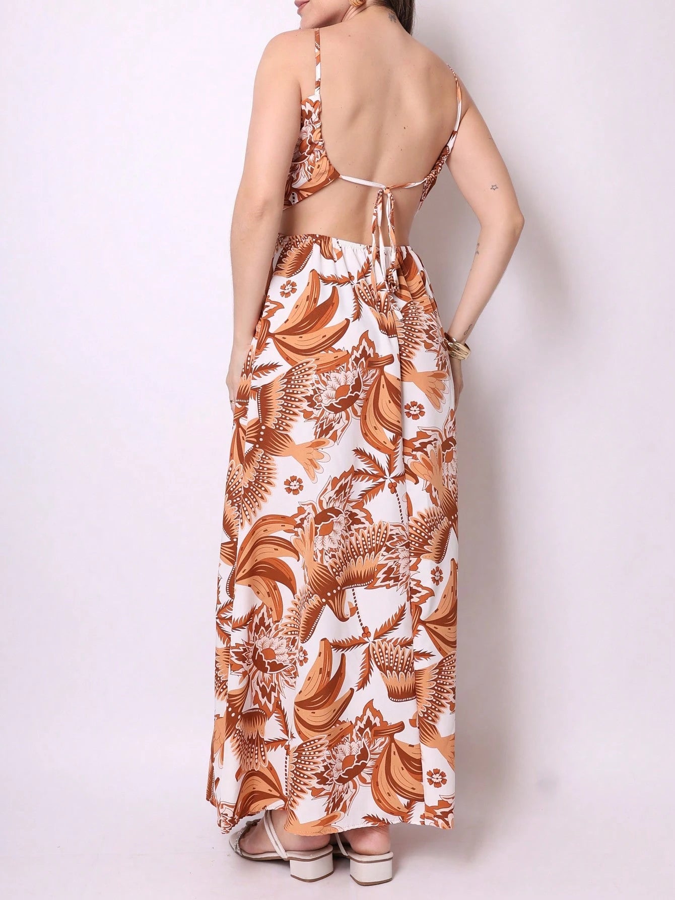 Vestido Crepe Longo Estampado