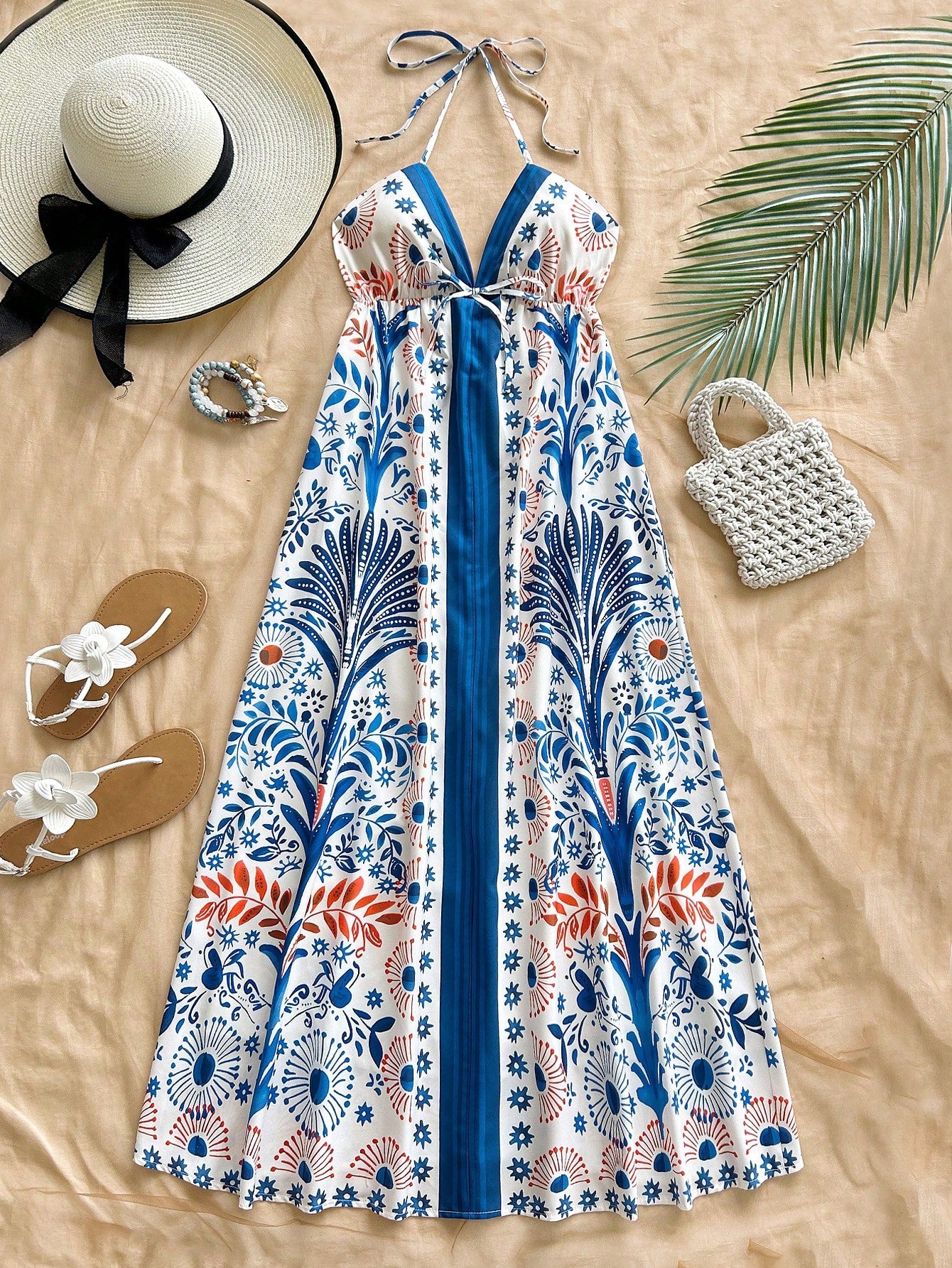 vestidos para o verão - Maxi de Verão – Estampa Tropical Azul!
