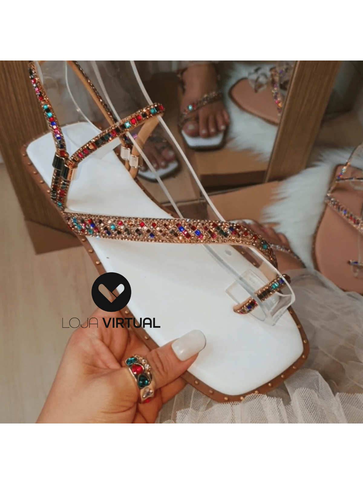 Sandália Feminina com Brilho – 4 Cores e Forma Grande
