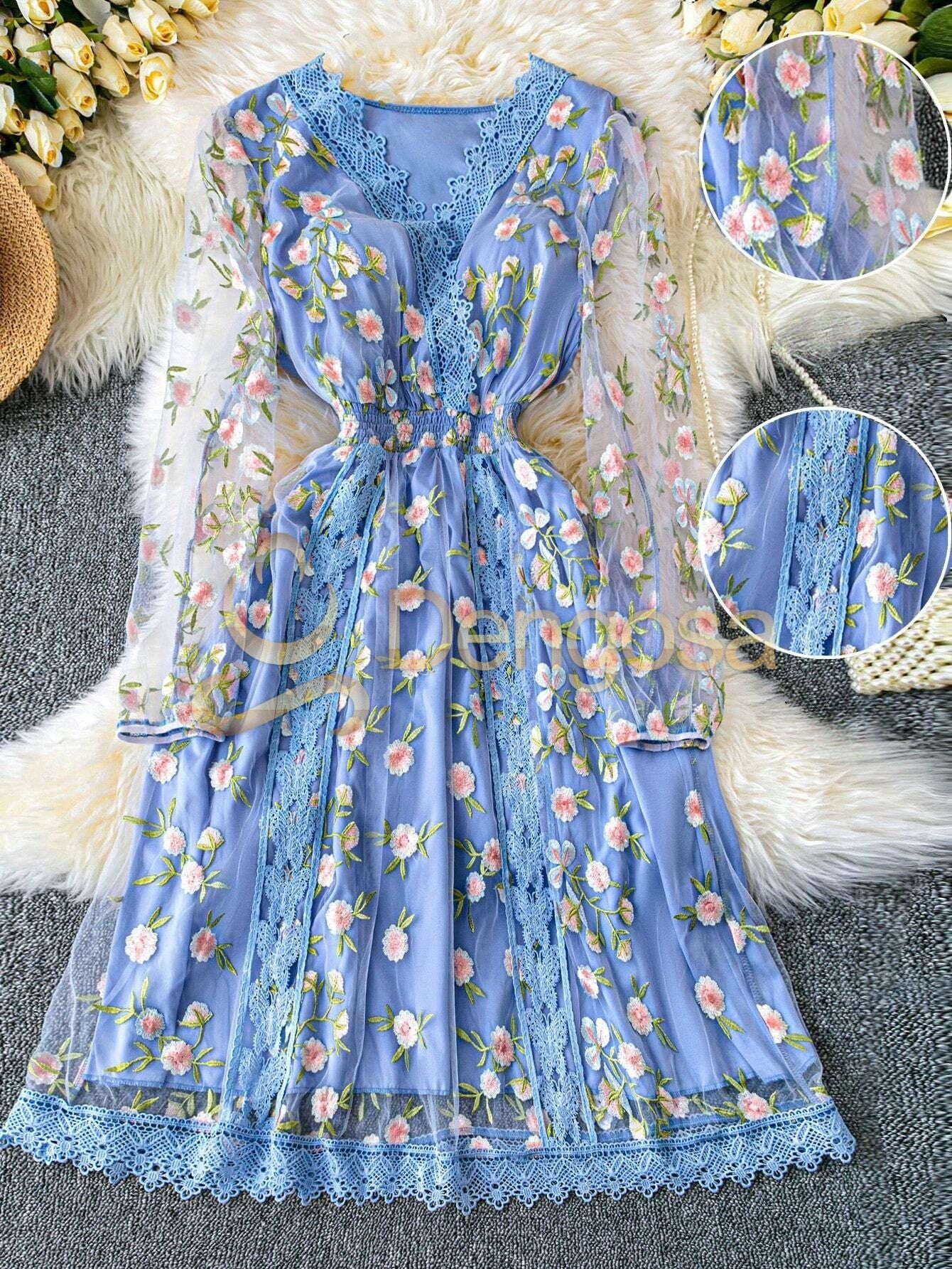 vestido florido plus zies azul