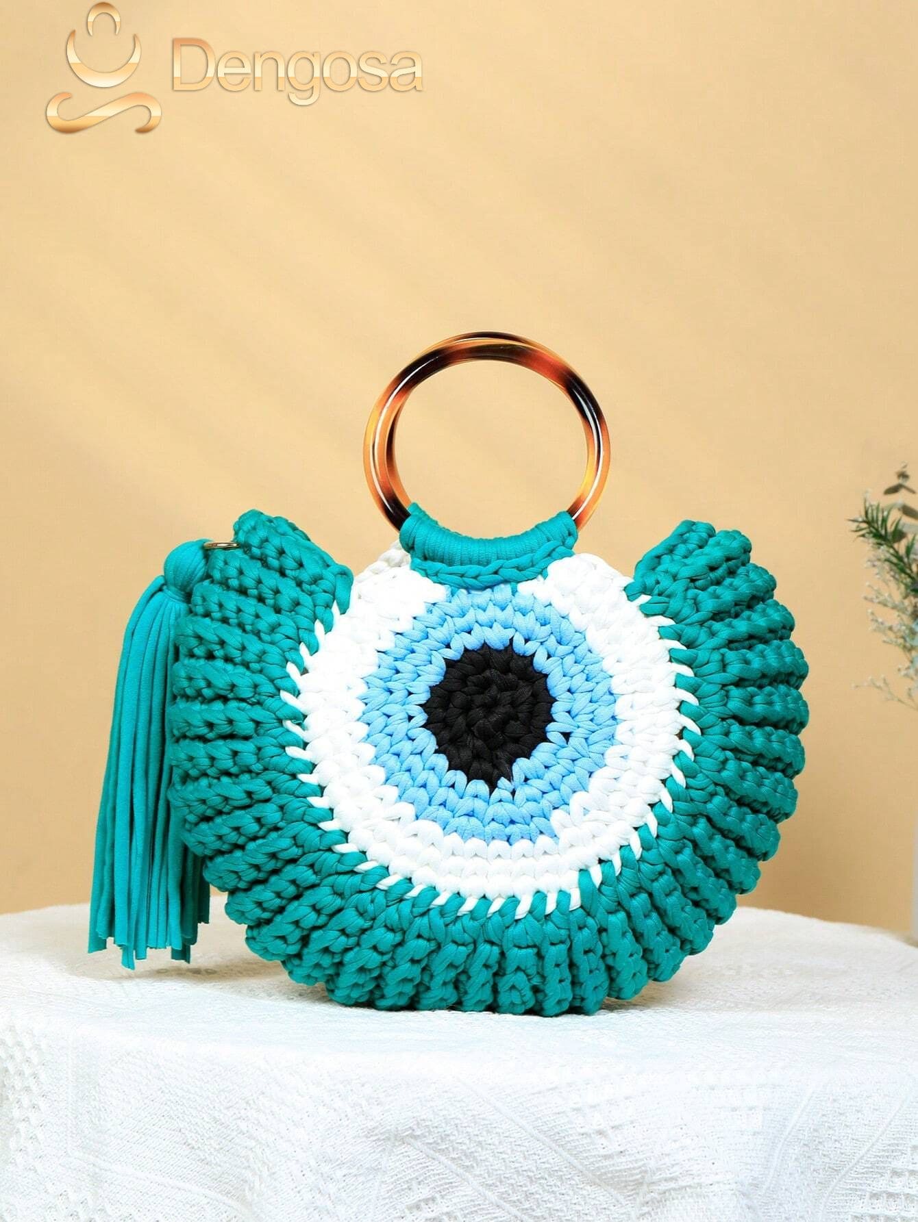 Bolsa de Crochê Olho Grego - 5 Cores e Design Exclusivo