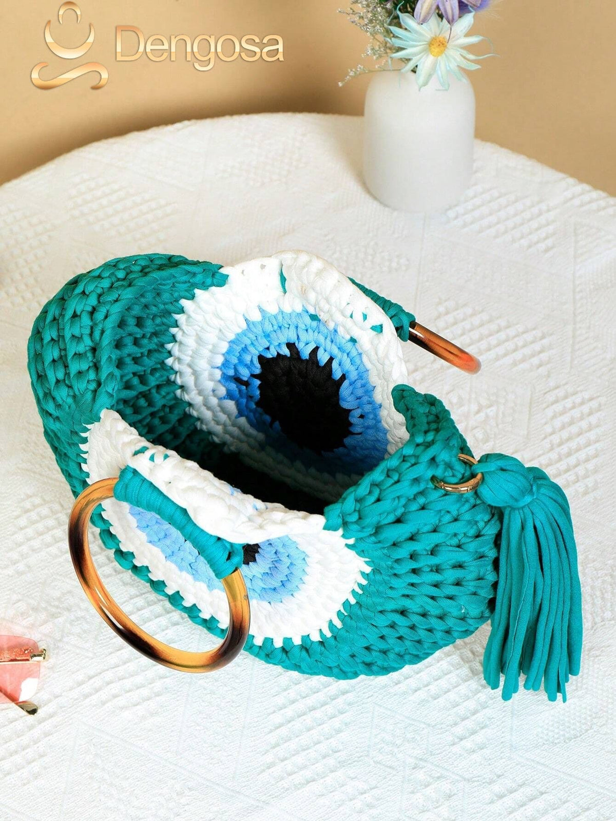 Bolsa de Crochê Olho Grego - 5 Cores e Design Exclusivo