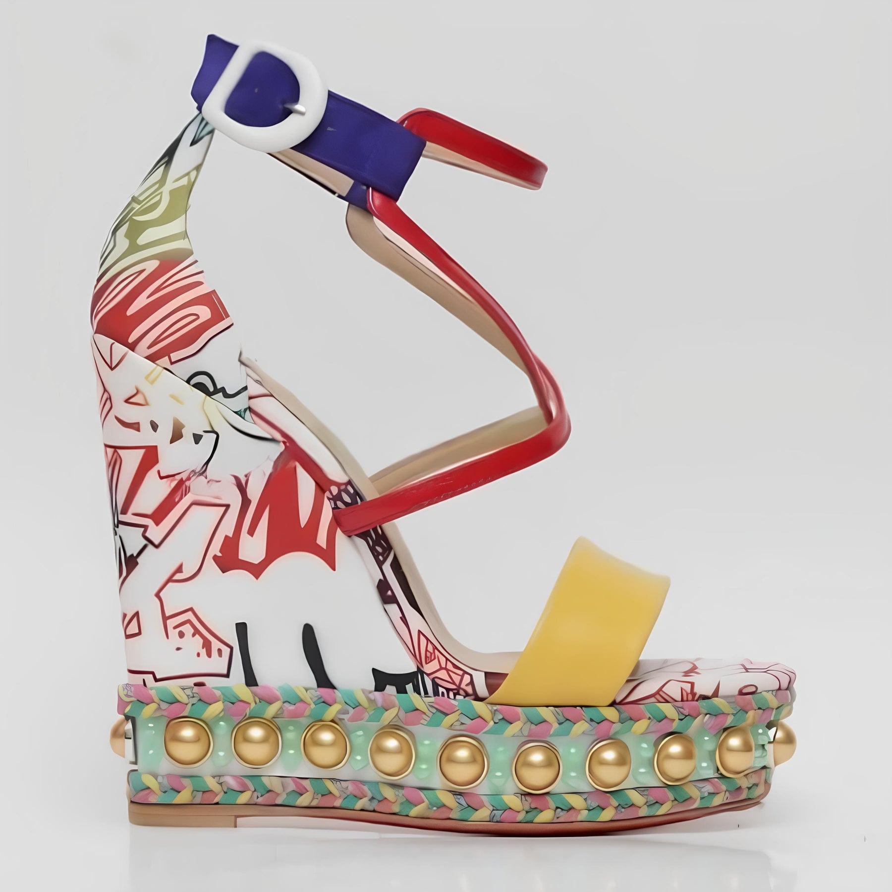 Sandália branca e pele de onça