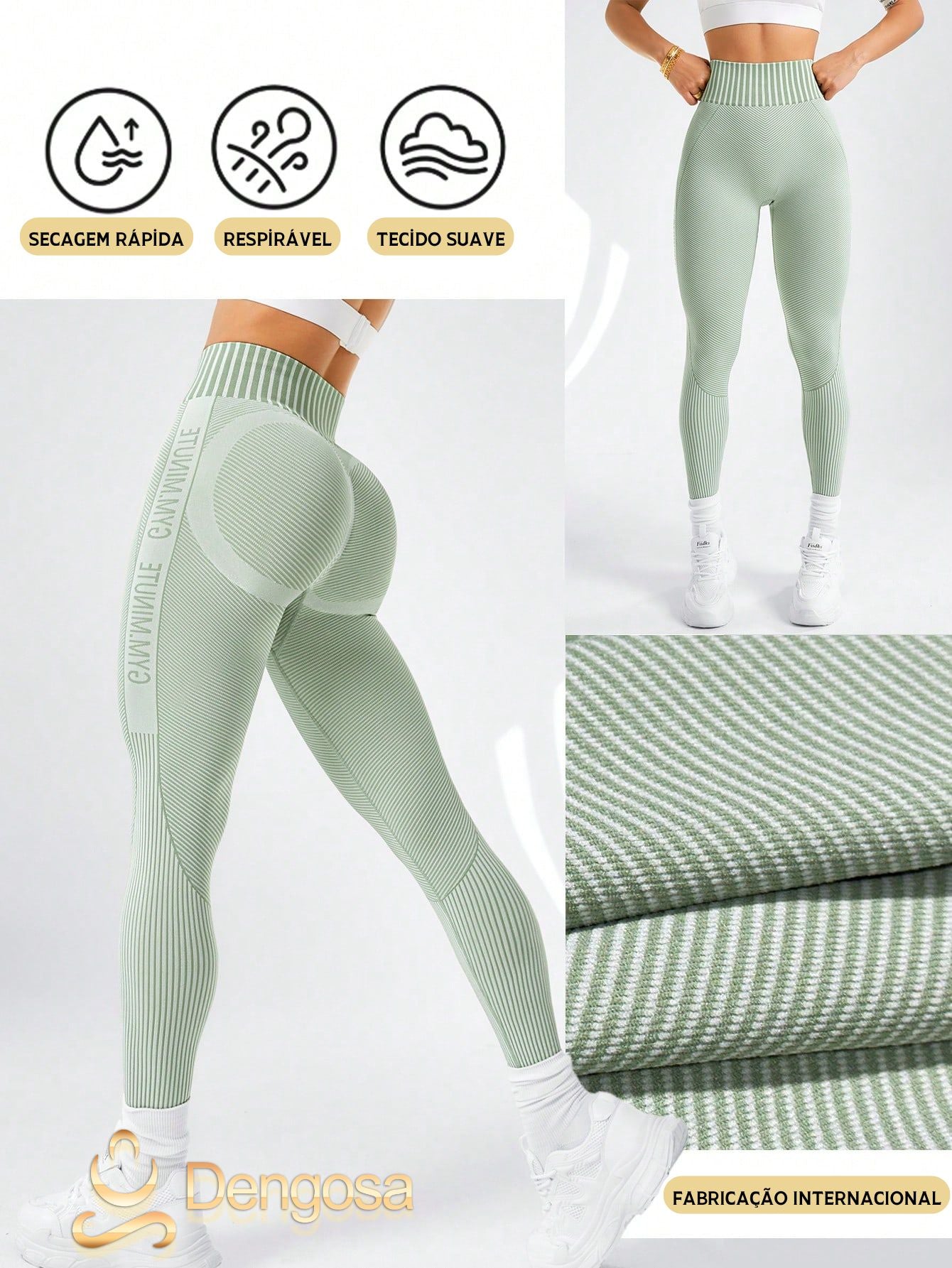 Calça Legging Feminina Sem Costura - Verde Oliva, 3 Tamanhos