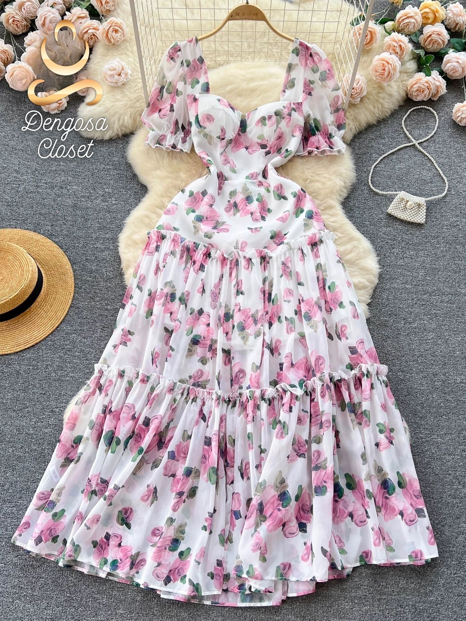 vestido longo de estampa floral - Dengosa Floral Éden