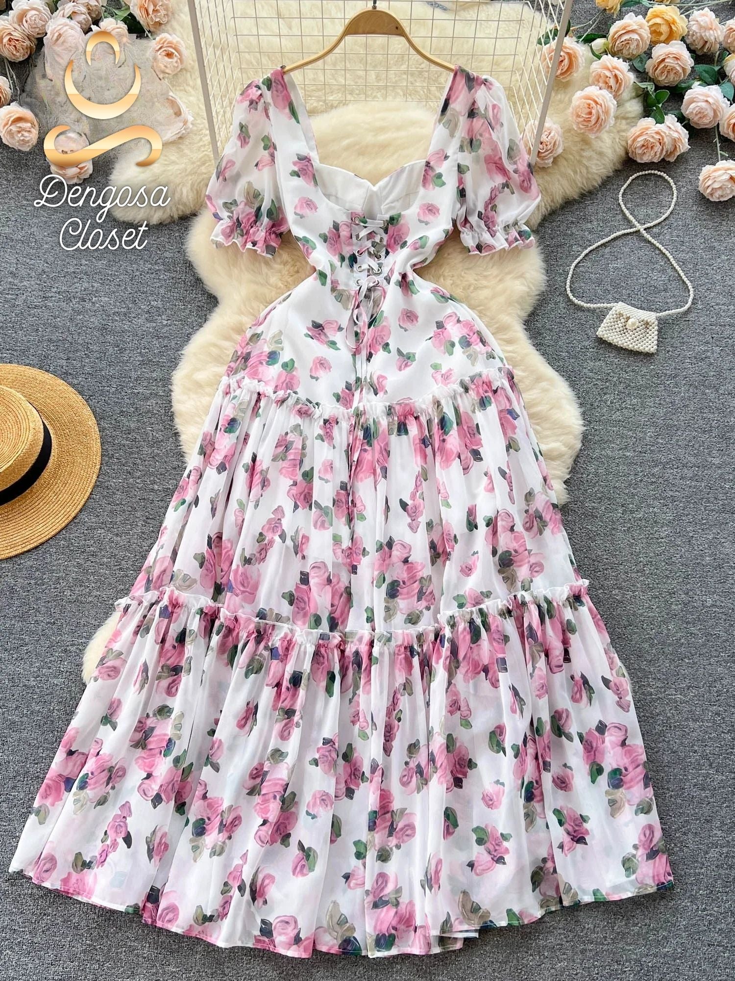 vestido longo de estampa floral - Dengosa Floral Éden