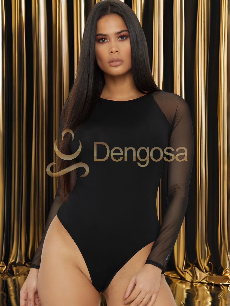 Body Manga Longa Transparente Preto – Elegância e Sensualidade