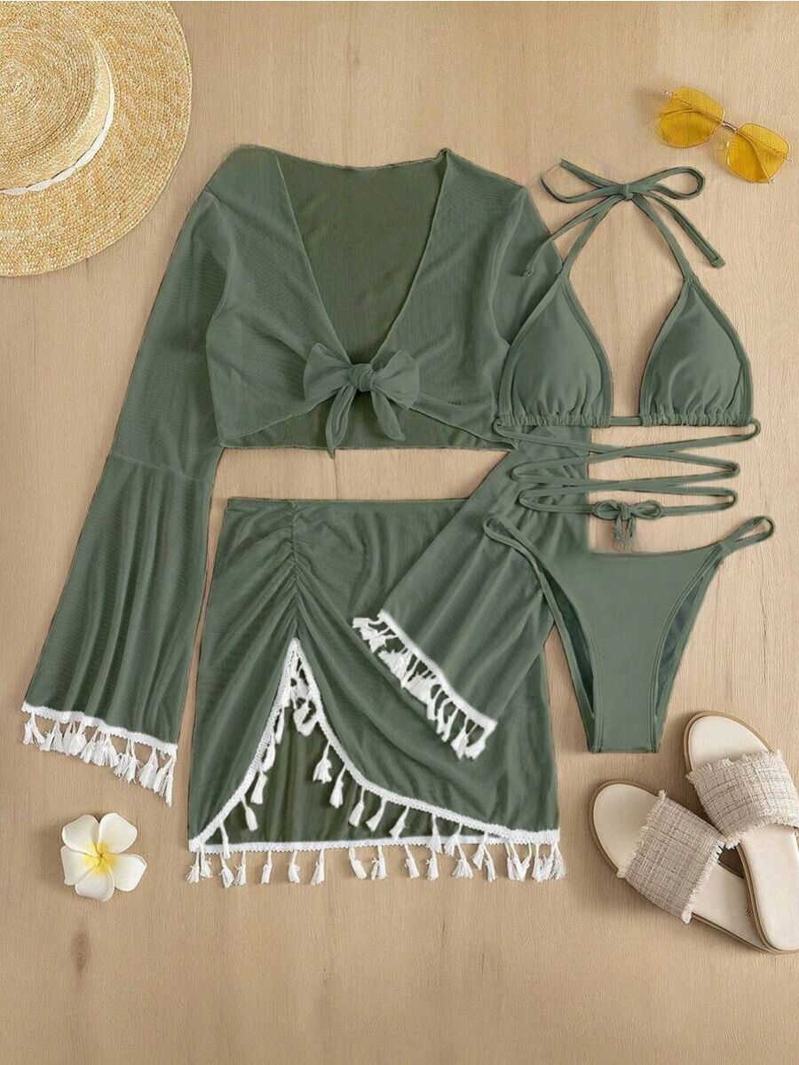 Conjunto Completo de Biquíni 4 em 1: O Look de Praia Perfeito