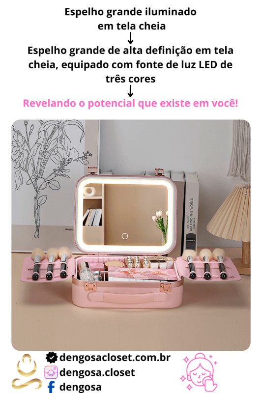 Sua Beleza, Iluminada: Mala de Maquiagem com Espelho LED! ✨💄