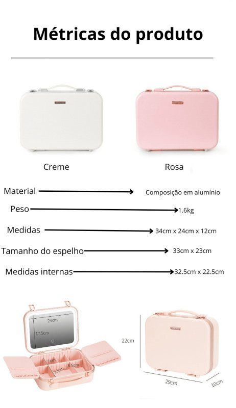 Sua Beleza, Iluminada: Mala de Maquiagem com Espelho LED! ✨💄