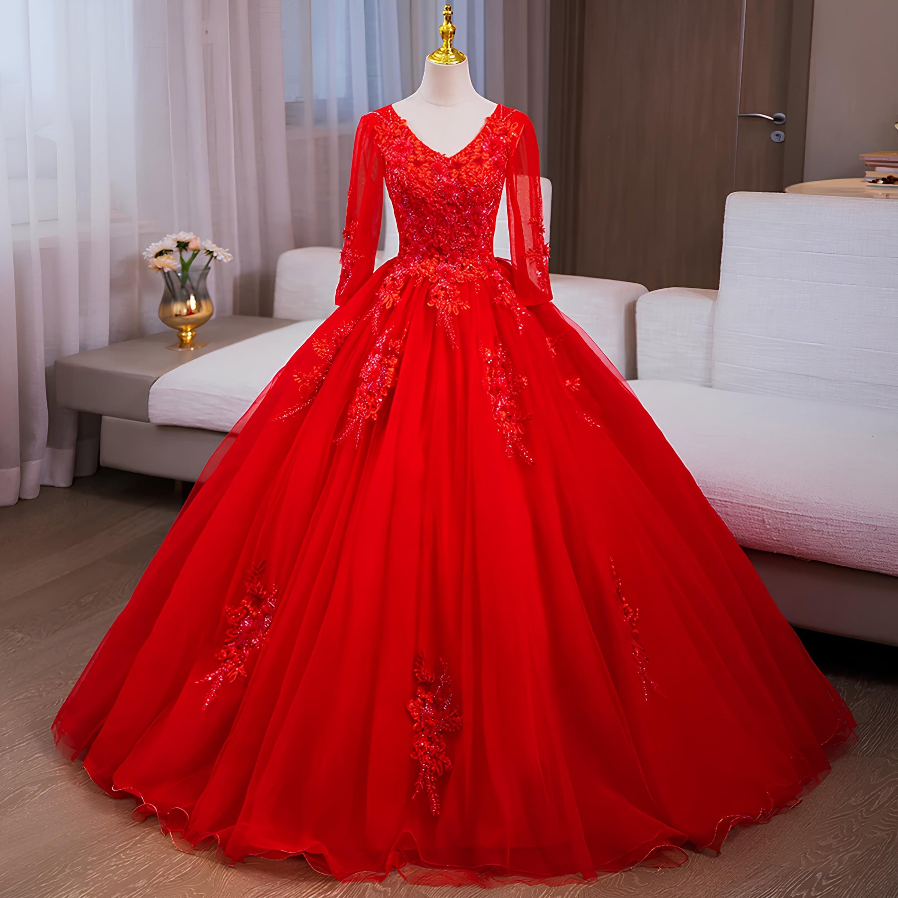 Vestido de Debutante Manga Longa | 4 Cores Sob Medida