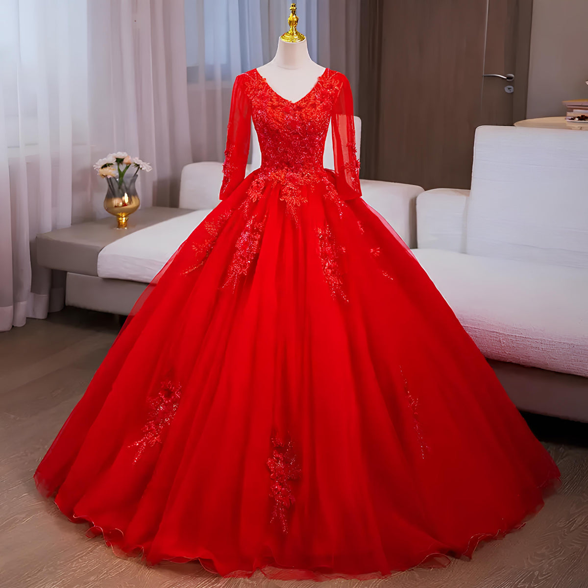 Vestido de Debutante Manga Longa | 4 Cores Sob Medida