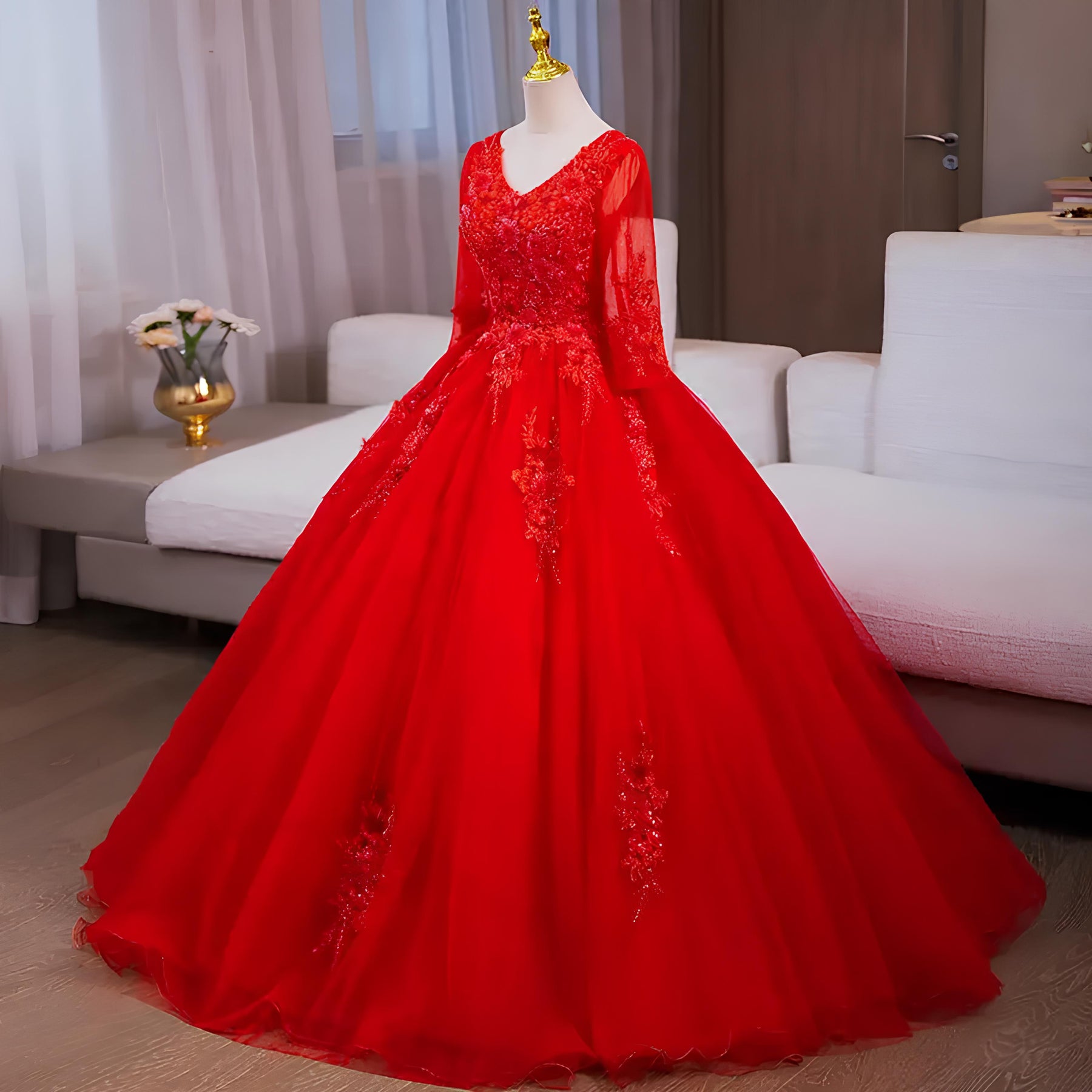 Vestido de Debutante Manga Longa | 4 Cores Sob Medida