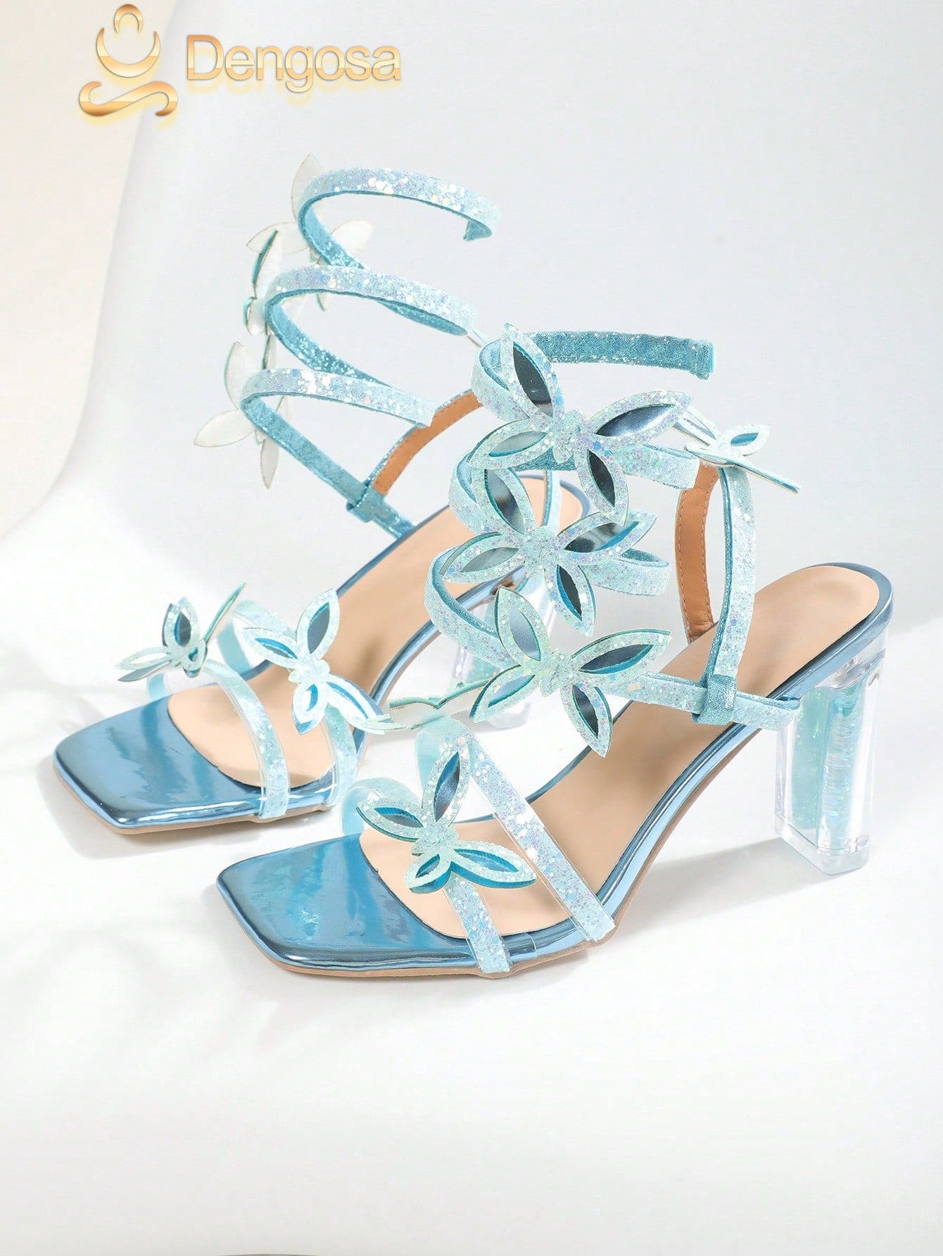 Salto Feminino Butterfly STARS – Salto Alto Brilhoso com Cristais (9 cm)