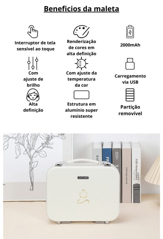 Sua Beleza, Iluminada: Mala de Maquiagem com Espelho LED! ✨💄