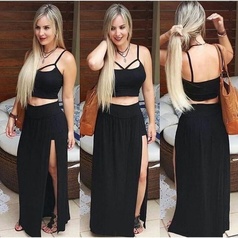 Conjunto Feminino Diva Breeze - Cropped Saia Longa Com Short