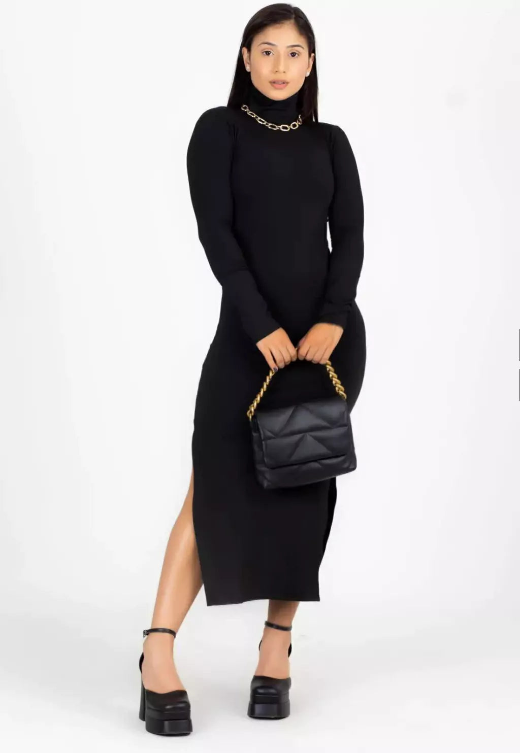 vestido midi preto elegante