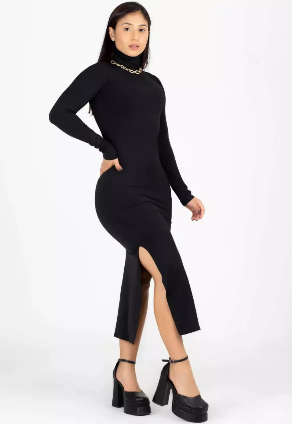 vestido midi preto elegante