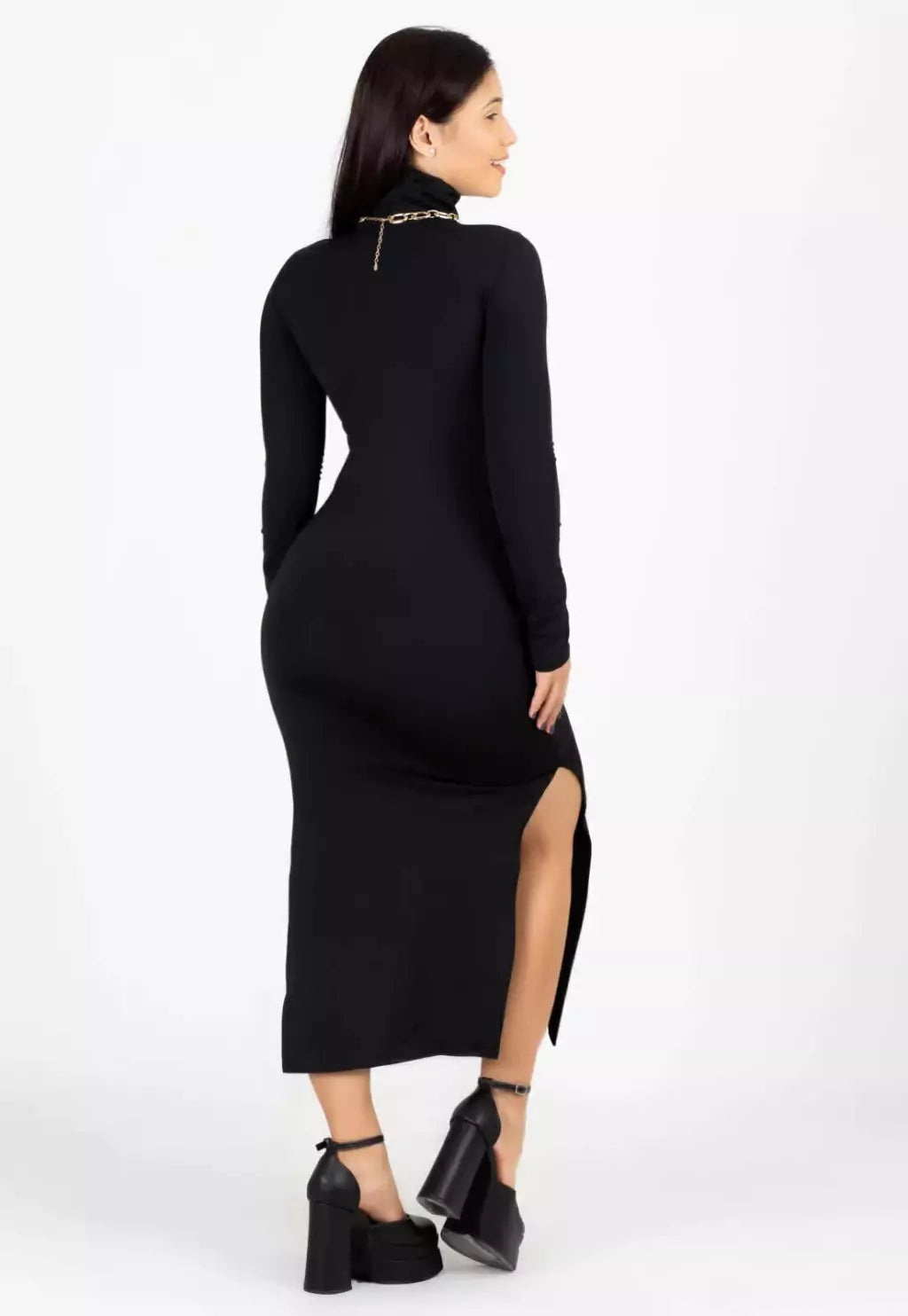 vestido midi preto elegante