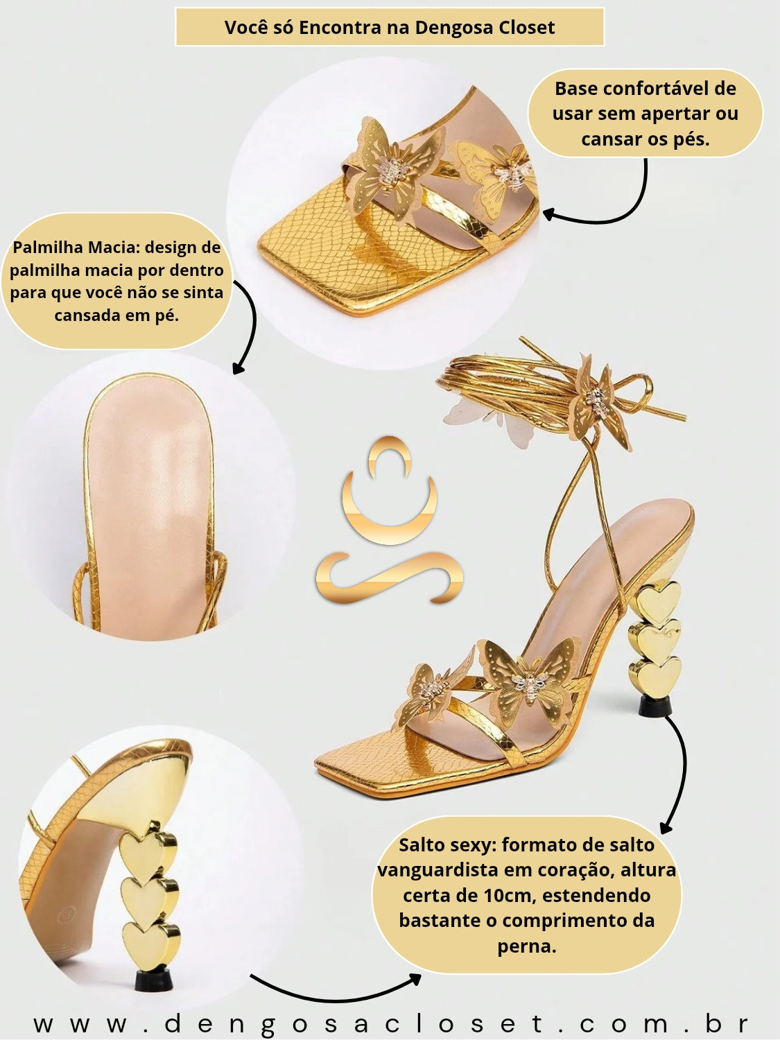 Sandália de Salto Alto Feminina com Decoração de Borboleta