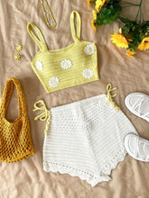 Biquíni de Crochê Amarelo e Branco ✨