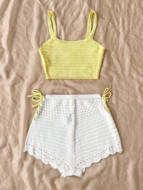 Biquíni de Crochê Amarelo e Branco ✨
