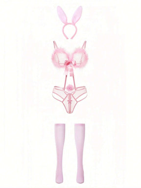 Lingerie Coelhinha Sexy – Conjunto 4 Peças | Rosa ou Vermelho