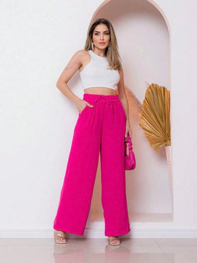 Calça Pantalona Cintura Alta – 12 Cores e Conforto