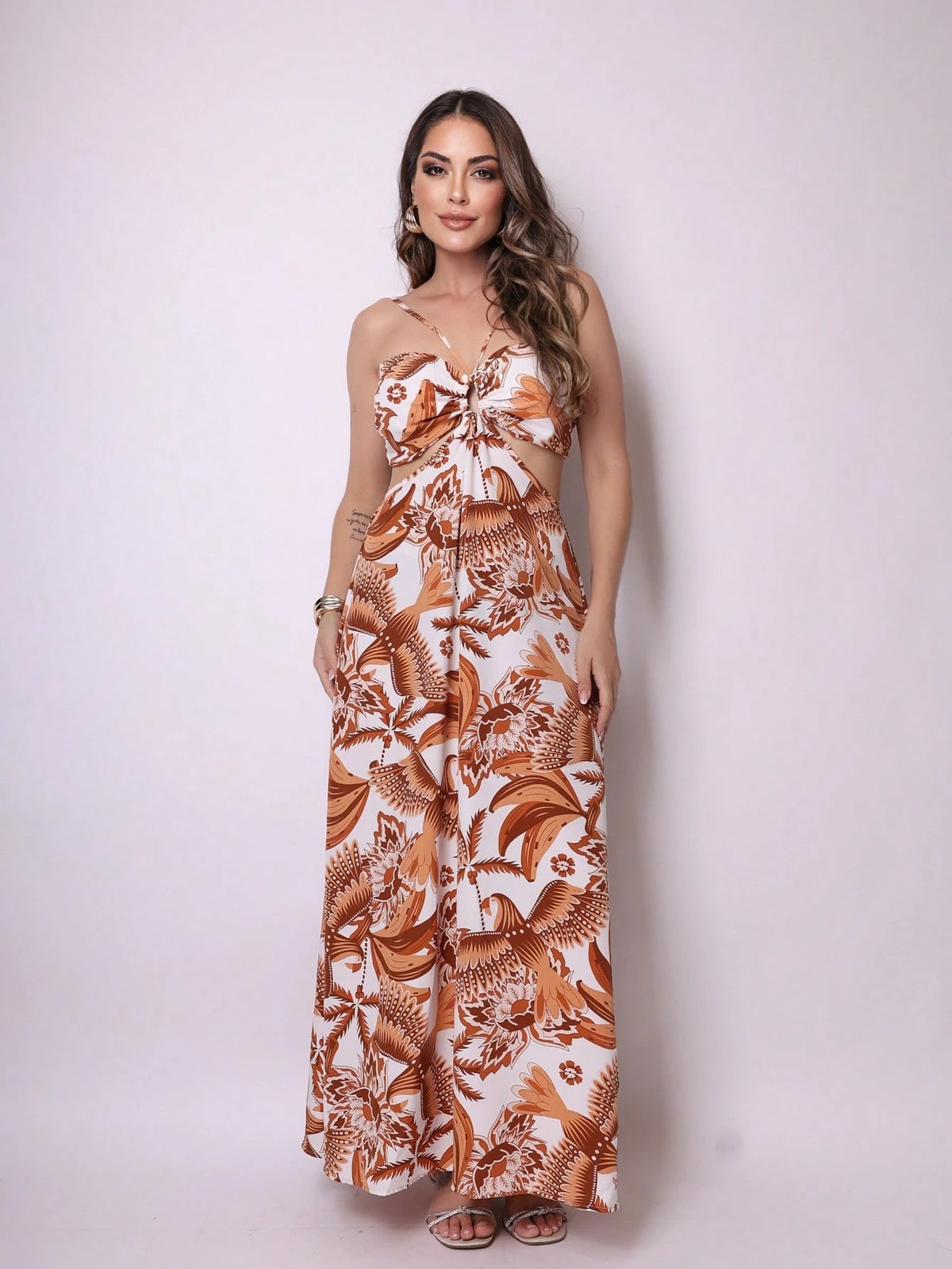 Vestido Crepe Longo Estampado