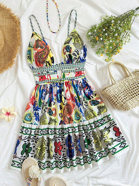 Vestido Curto com Decote em V – 9 Estampas e Cores