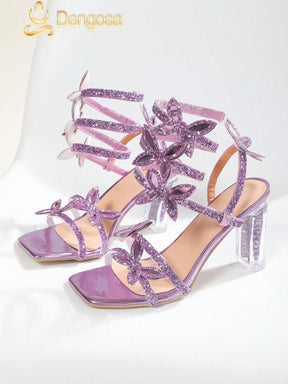 Salto Feminino Butterfly STARS – Salto Alto Brilhoso com Cristais (9 cm)