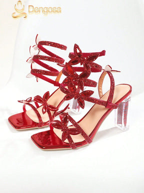 Salto Feminino Butterfly STARS – Salto Alto Brilhoso com Cristais (9 cm)